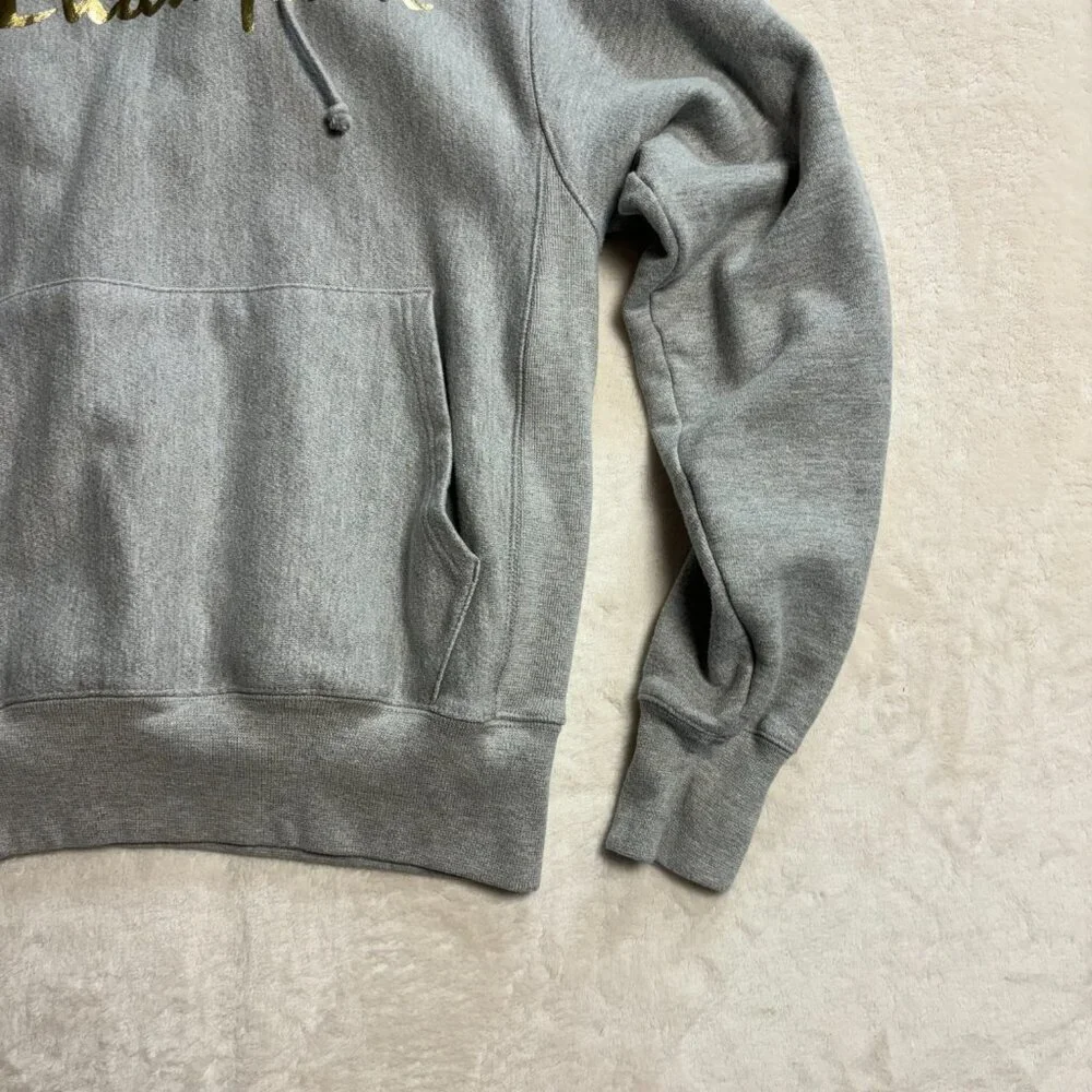 Champion Mens Reverse Weave Hoodie Small‎ Pullover Grey with Gold Lettering